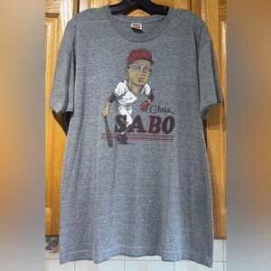 HOMAGE Chris Sabo Cincinnati Reds Single Stitch Gray Retro Vintage T-Shirt XL